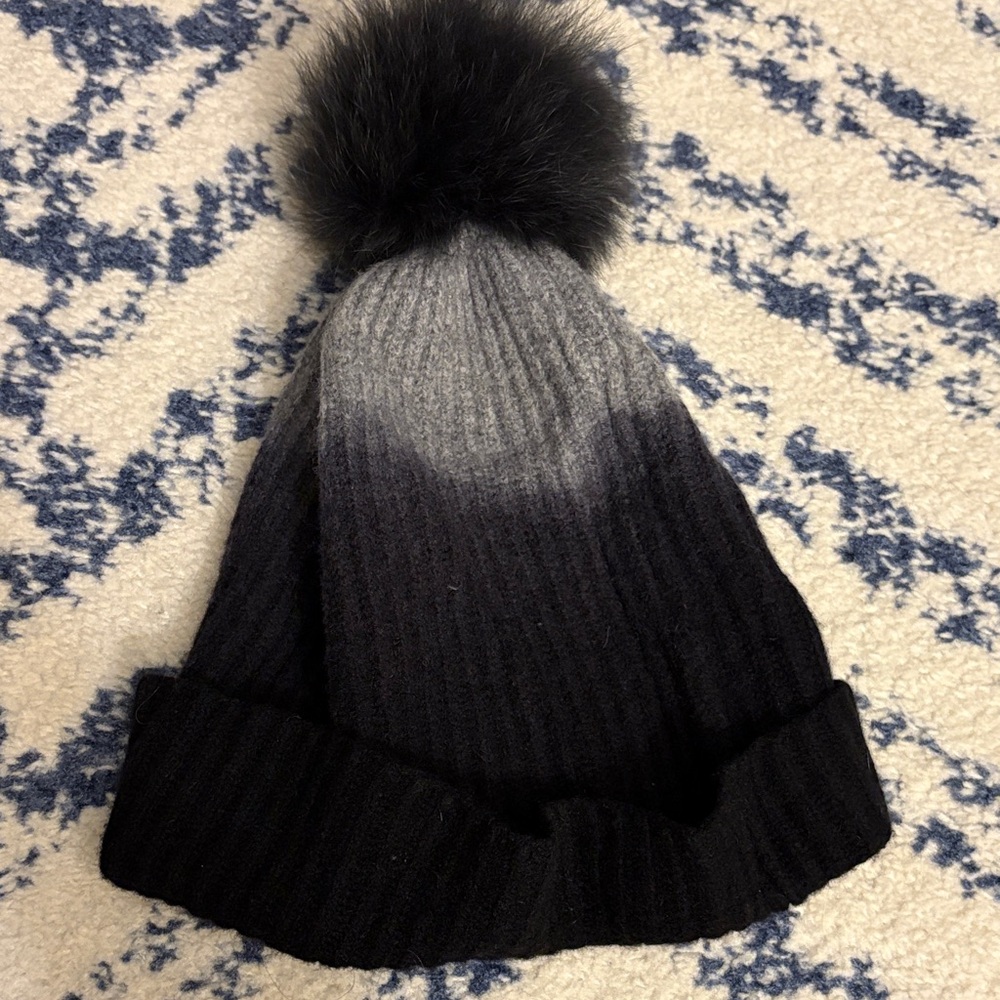 Elegant Black and Gray Beanie with Pom-Pom